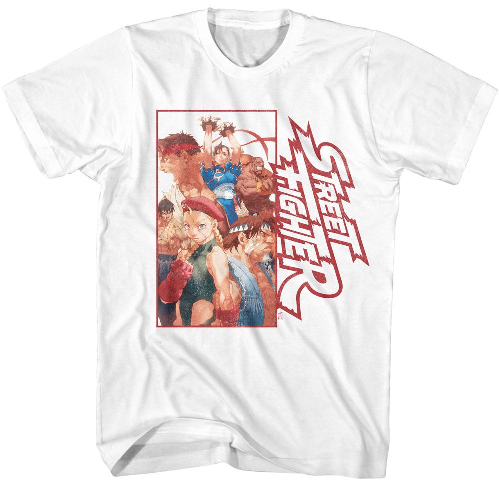 STREET FIGHTER-STREET FIGHTER MULTI CHARACTER RECTANGLE-WHITE ADULT S/S TSHIRT