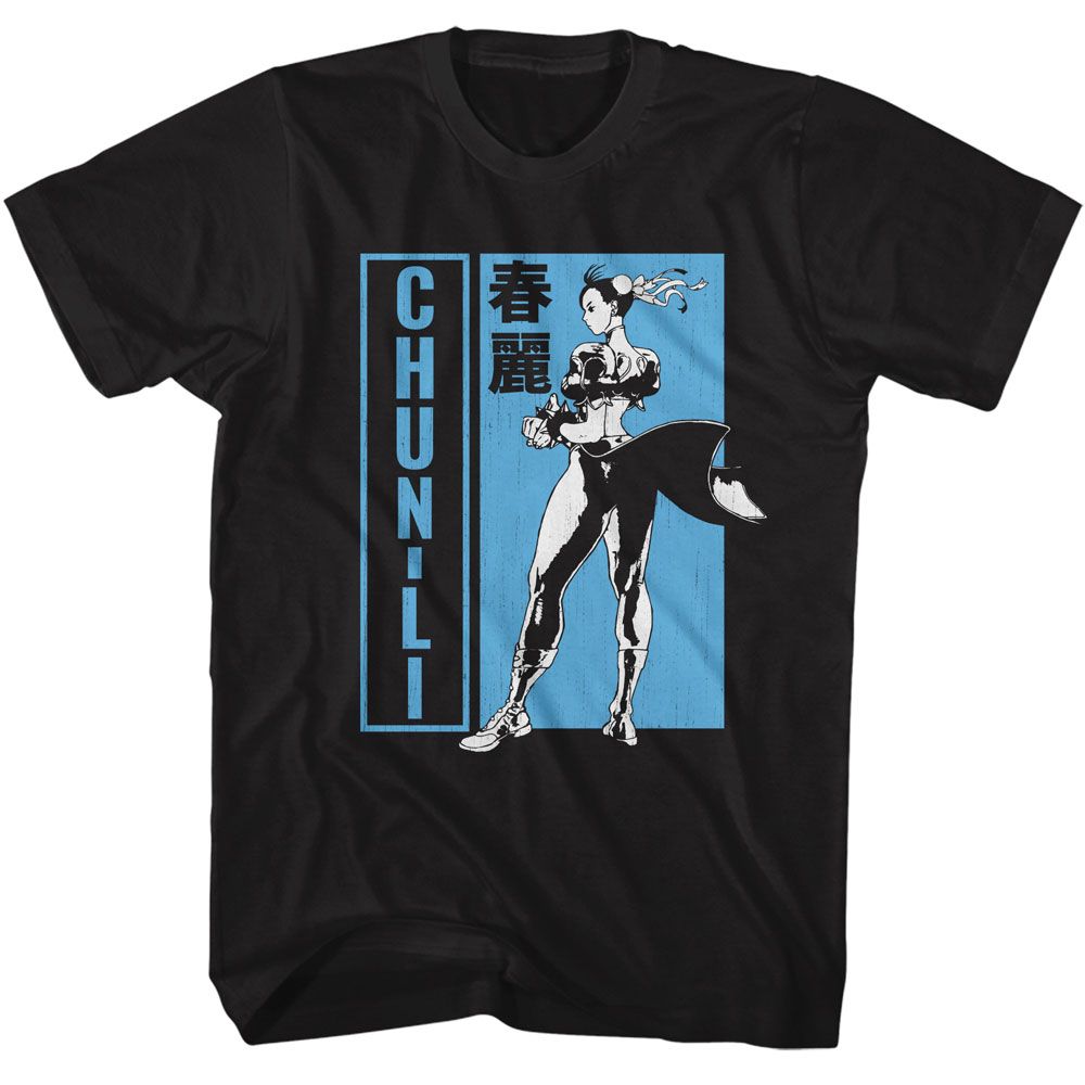 STREET FIGHTER-STREET FIGHTER CHUN LI BW CHARACTER POSE-BLACK ADULT S/S TSHIRT