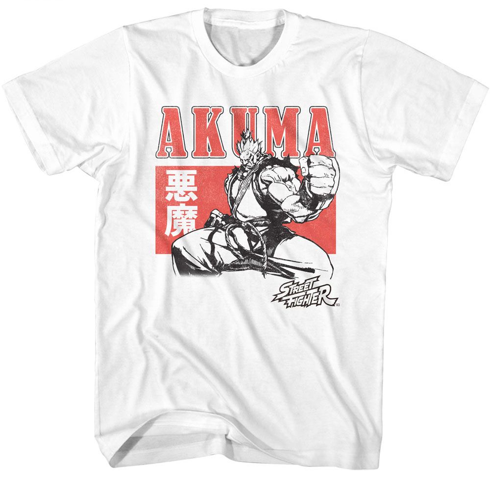 STREET FIGHTER-STREET FIGHTER AKUMA CHARACTER BLOCK-WHITE ADULT S/S TSHIRT