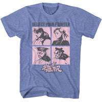 Thumbnail for STREET FIGHTER-STREET FIGHTER SELECT YOUR FIGHTER-LIGHT BLUE HEATHER ADULT S/S TSHIRT