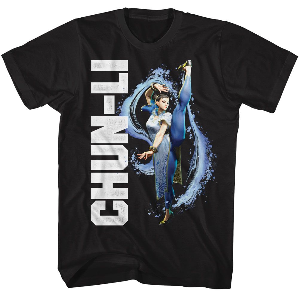 STREET FIGHTER-STREET FIGHTER CHUN LI SPLATTER KICK-BLACK ADULT S/S TSHIRT