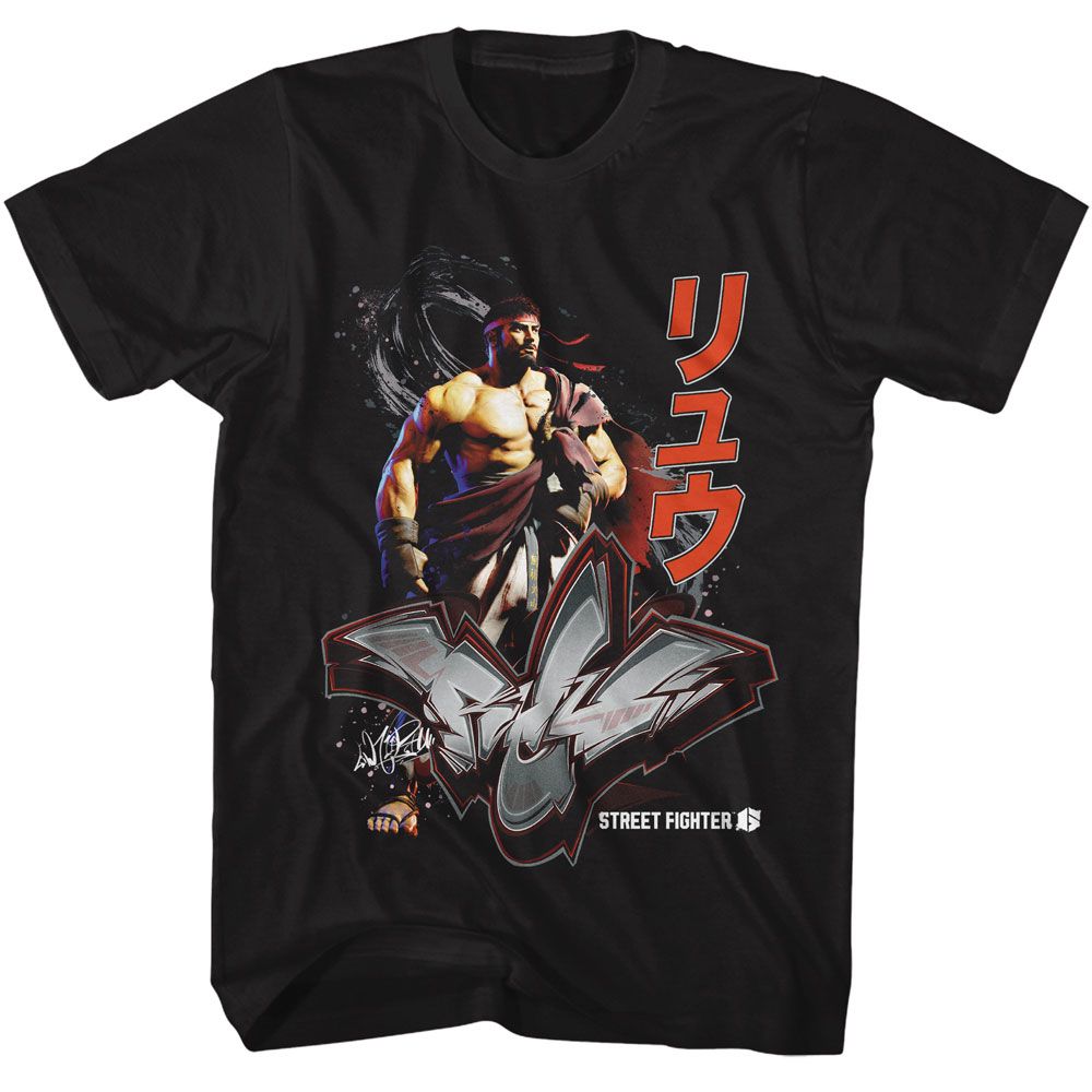 STREET FIGHTER-STREET FIGHTER RYU GRAFITTI-BLACK ADULT S/S TSHIRT