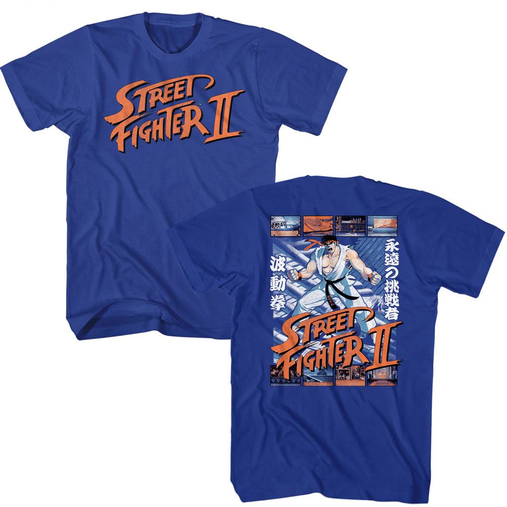 STREET FIGHTER-STREET FIGHTER RYU AND SCENES FRONT AND BACK-ROYAL ADULT S/S TSHIRT