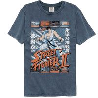 Thumbnail for STREET FIGHTER-STREET FIGHTER RYU W VARIOUS GAME SCENES-DENIM ADULT S/S COMFORT COLOR TSHIRT