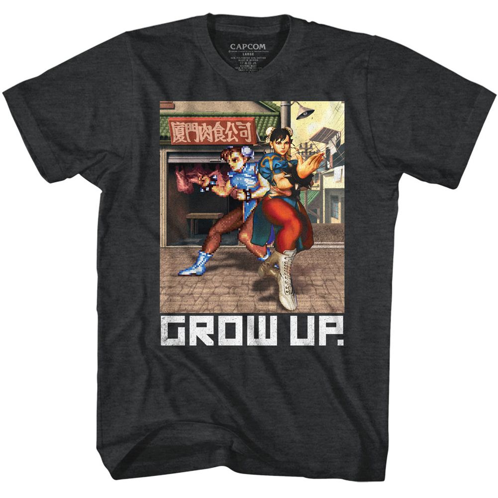 STREET FIGHTER-GROW UP-BLACK HEATHER ADULT S/S TSHIRT