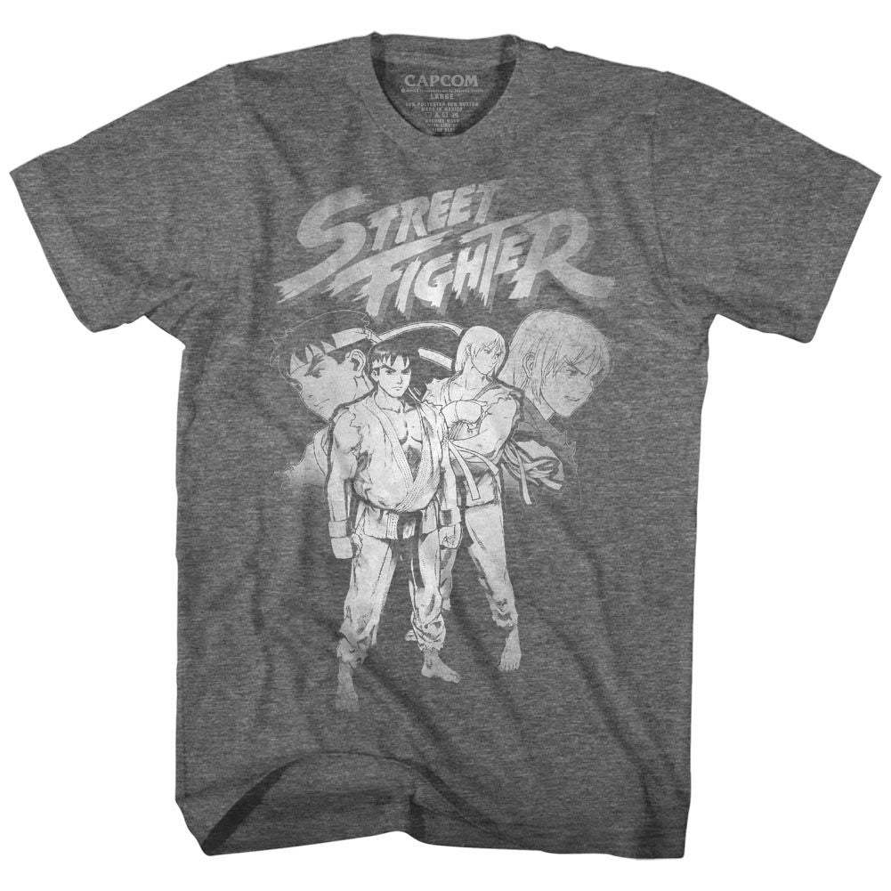 STREET FIGHTER-SF ALPHA 3 RYU-KEN-GRAPHITE HEATHER ADULT S/S TSHIRT