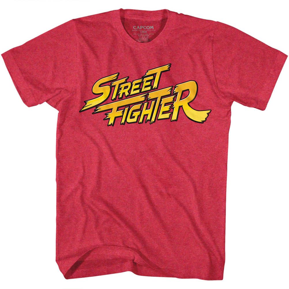 STREET FIGHTER-RED YELLOW LOGO-RED HEATHER ADULT S/S TSHIRT