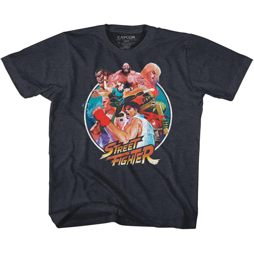 STREET FIGHTER-GROUP CIRCLE-VINTAGE NAVY YOUTH S/S TSHIRT