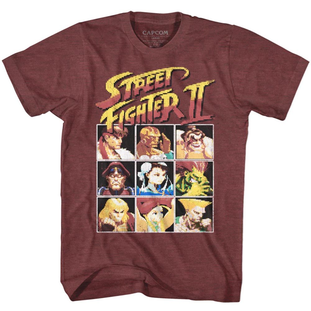 STREET FIGHTER-8BIT-VINTAGE MAROON HEATHER ADULT S/S TSHIRT