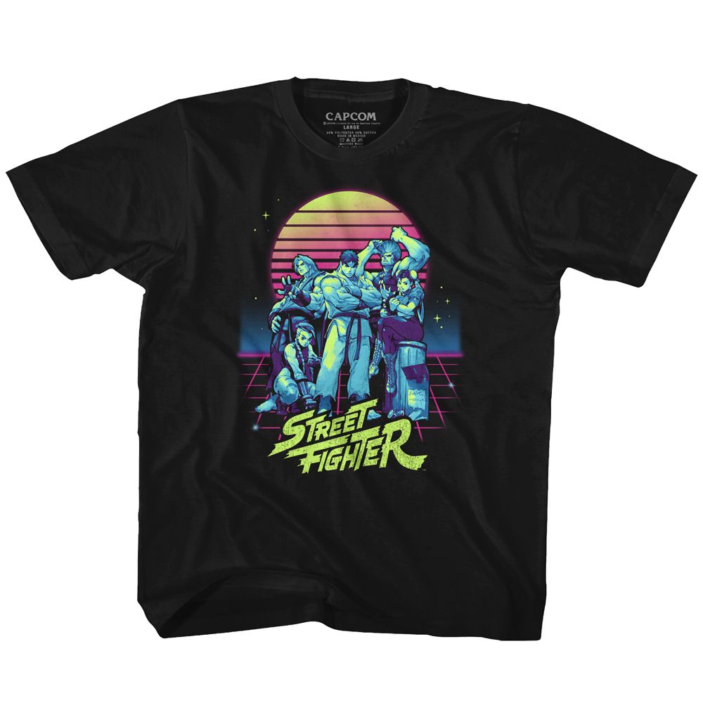 STREET FIGHTER-SYNTHWAVE FIGHTER-BLACK YOUTH S/S TSHIRT