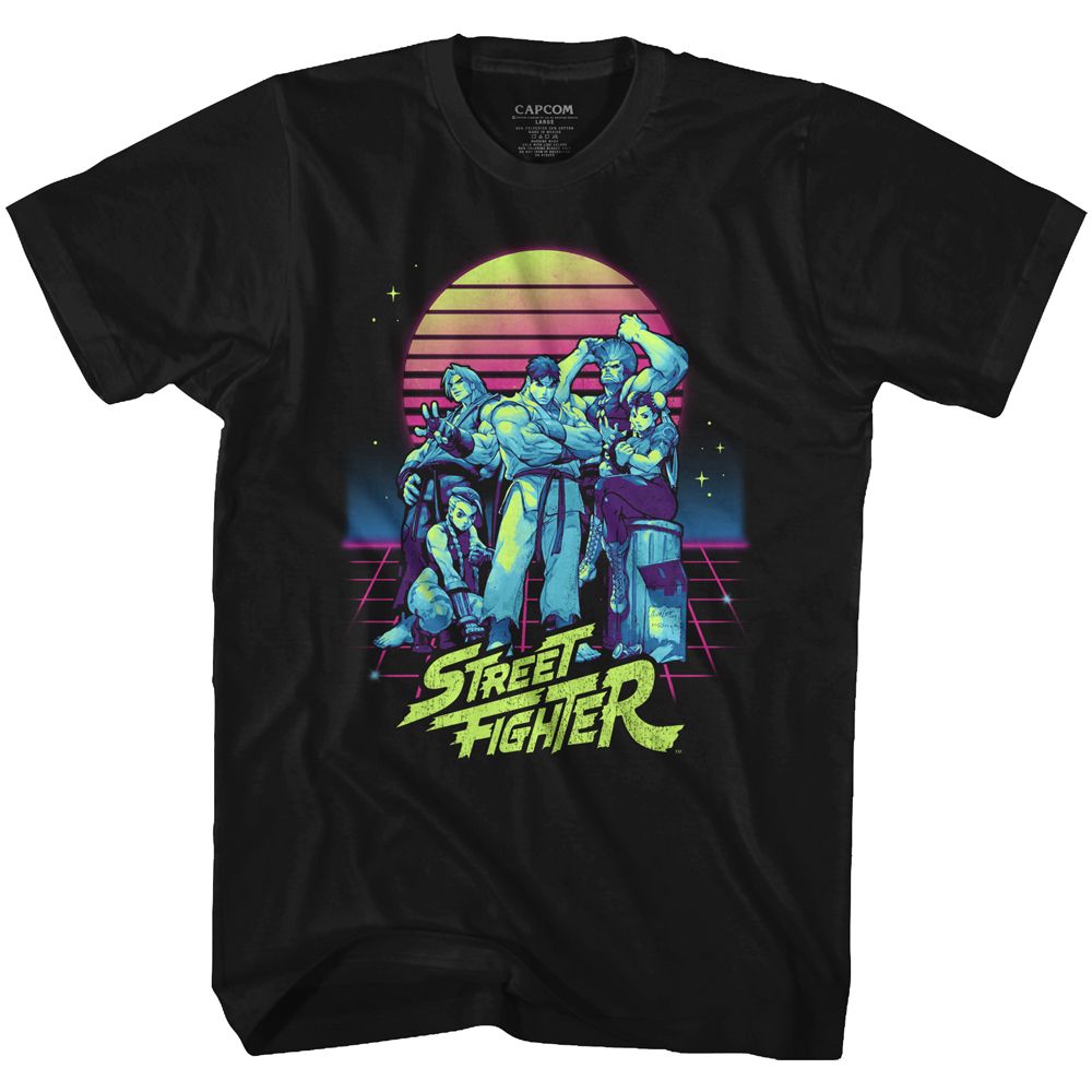 STREET FIGHTER-SYNTHWAVE FIGHTER-BLACK ADULT S/S TSHIRT