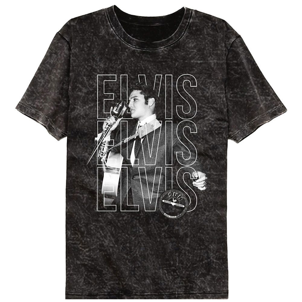 SUN RECORDS ELVIS-SUN RECORDS ELVIS REPEAT-MINERAL WASH BLACK ADULT S/S TSHIRT