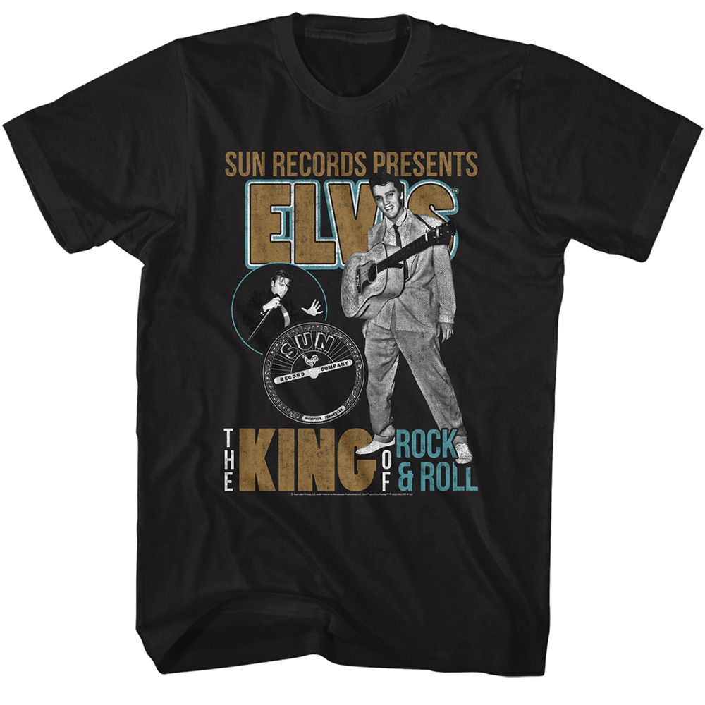 ELVIS SUN RECORDS-ELVIS KING OF ROCK AND ROLL-BLACK ADULT S/S TSHIRT