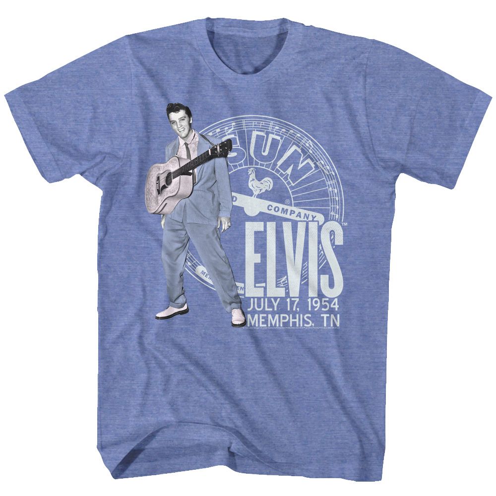 ELVIS SUN RECORDS-ELVIS MEMPHIS TN-LIGHT BLUE HEATHER ADULT S/S TSHIRT