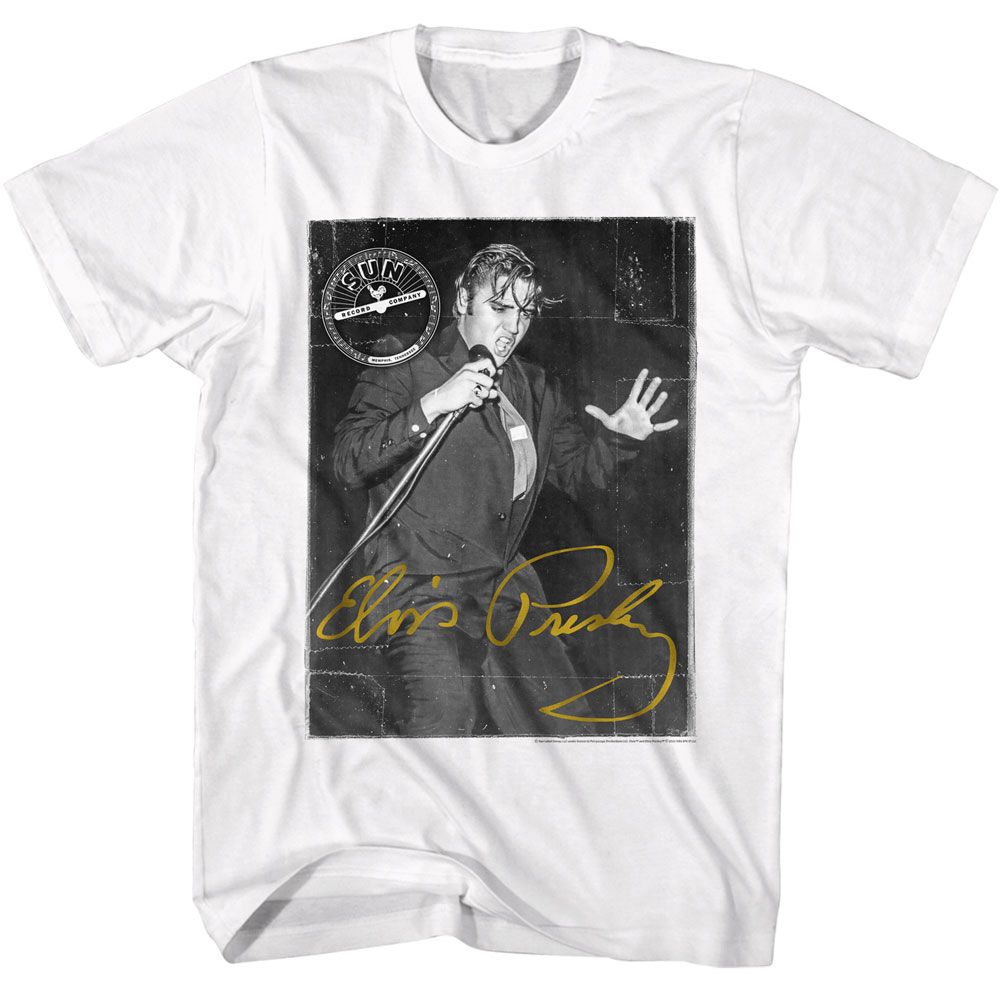 ELVIS SUN RECORDS-ELVIS GOLD SIGNATURE-WHITE ADULT S/S TSHIRT