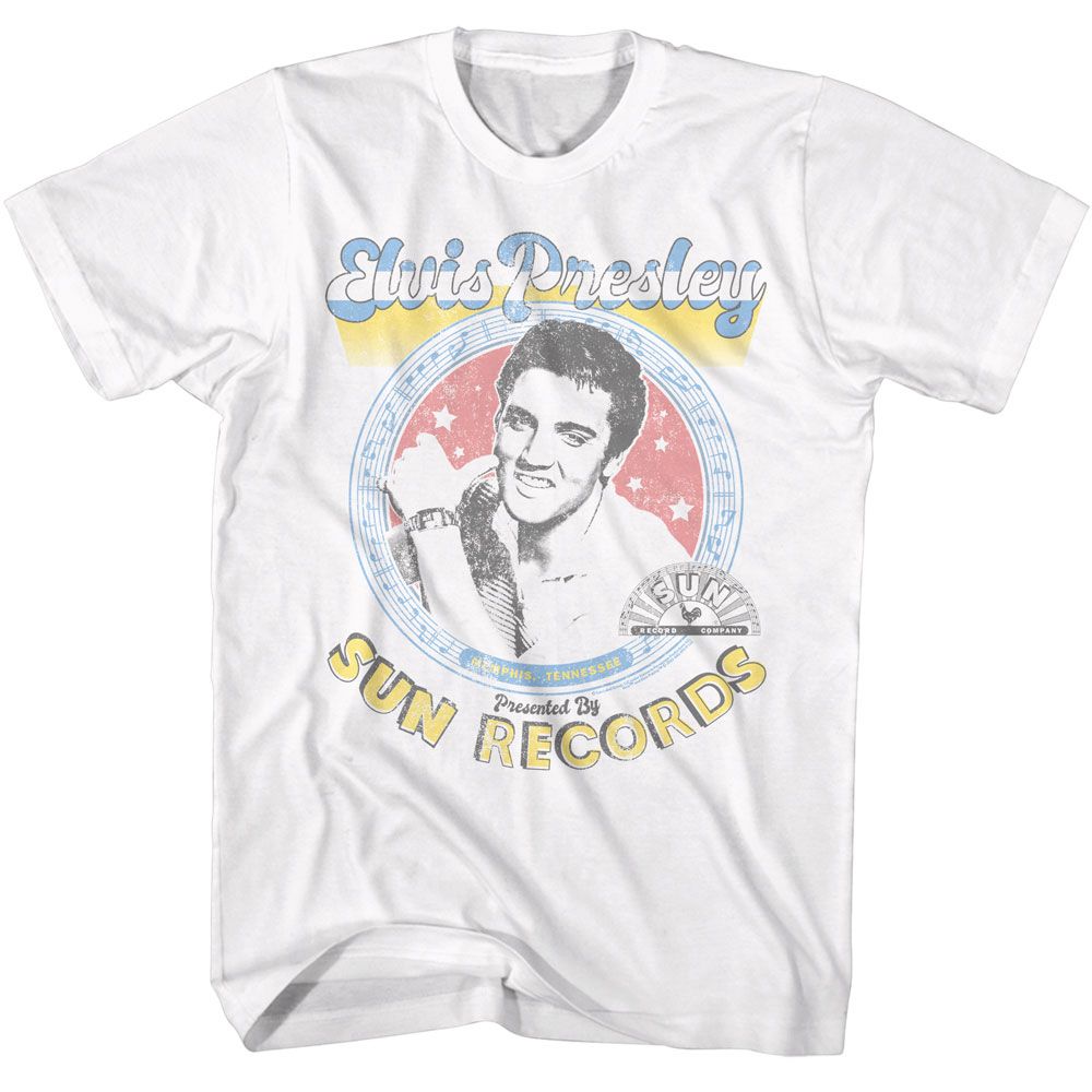 ELVIS SUN RECORDS-ELVIS PRESENTED BY SUN-WHITE ADULT S/S TSHIRT