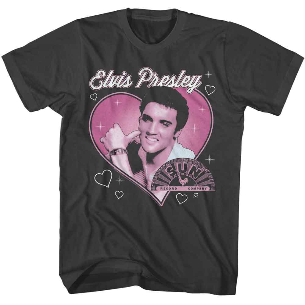 ELVIS - SUN RECORDS-ELVIS SUN RECORDS ELVIS HEART-SMOKE ADULT S/S TSHIRT