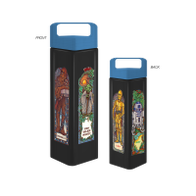 Star Wars Mosaic Character Panels  25oz Plastic Square Water Bottle w Lid – 12 pc ppk ($7.25 each)