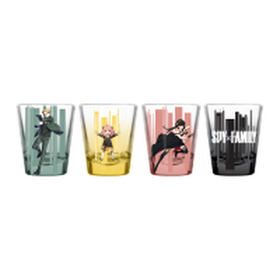 Spy X Family Family Trio And Logo  4pc. 1.5oz. Mini Glass Set 4x1 – 24 pc ppk ($6.00 each)