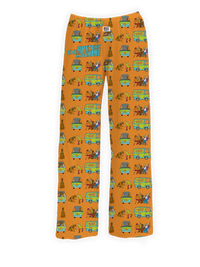 Thumbnail for Scooby-Doo Mystery Machine Pajama Pants featuring an allover print of Scooby, Shaggy, Fred, Daphne, Velma, and the iconic Mystery Machine van on a vibrant orange background.
