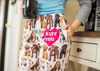 Thumbnail for Close up cropped image of model wearing I Ruff You pajama lounge pants with hand in pocket (front view)