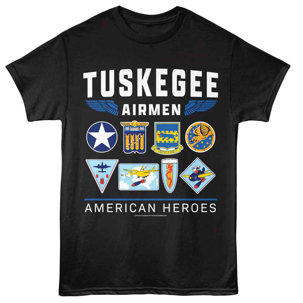 TUSKEGEE AIRMEN-TUSKEGEE AIRMEN AMERICAN HEROES-BLACK ADULT S/S TSHIRT