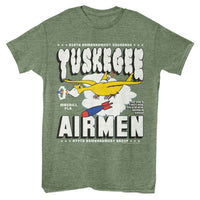 Thumbnail for TUSKEGEE AIRMEN-TUSKEGEE AIRMEN 477TH BOMBER GROUP-MILITARY GREEN HEATHER ADULT S/S TSHIRT
