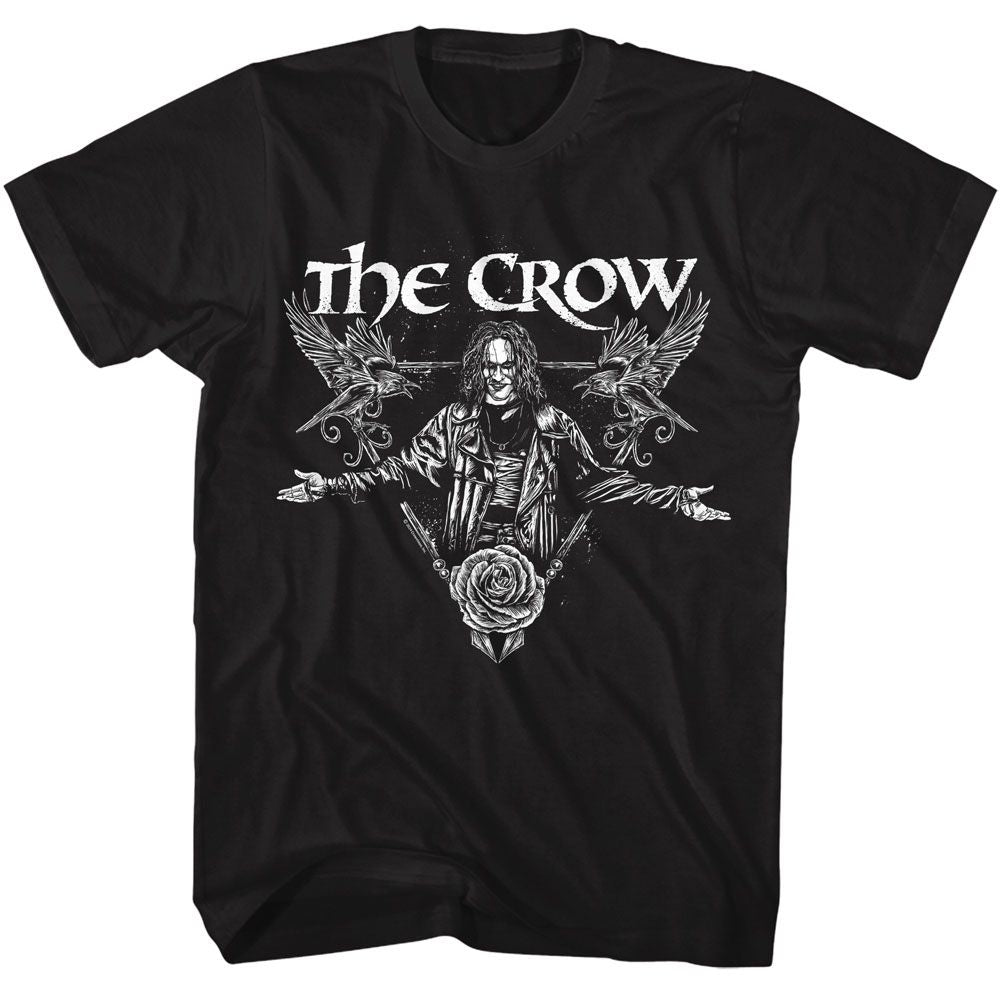THE CROW-THE CROW CROWS AND ROSE TRIANGLE-BLACK ADULT S/S TSHIRT