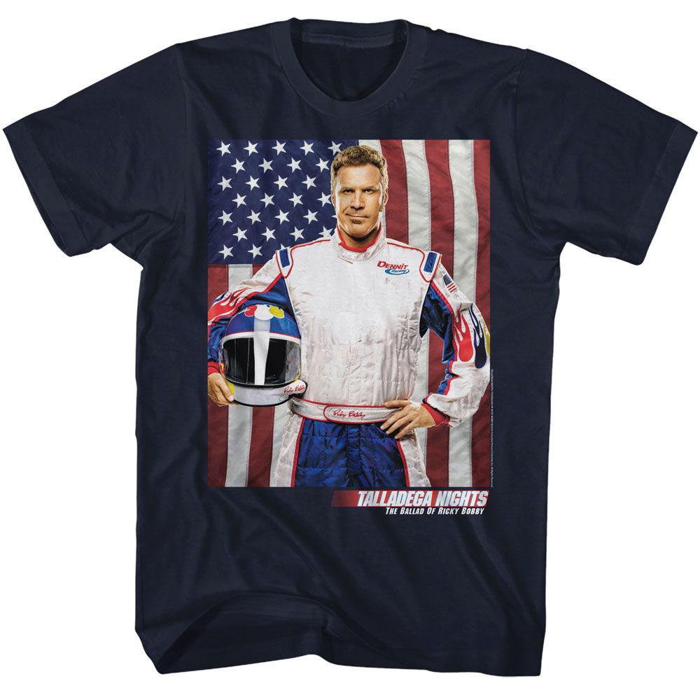 TALLADEGA NIGHTS-TALLADEGA NIGHTS RB AND FLAG-NAVY ADULT S/S TSHIRT