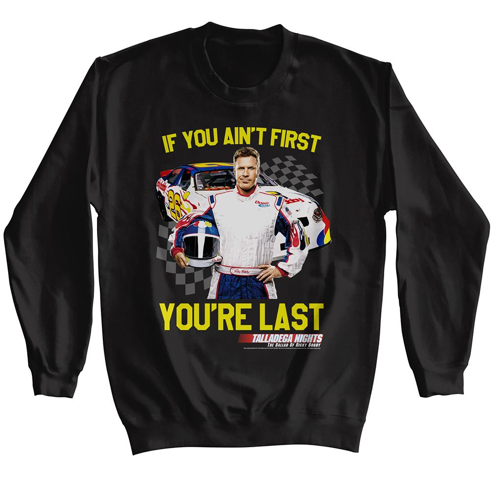 TALLADEGA NIGHTS-TALLADEGA NIGHTS NOT FIRST YOURE LAST CHECKERED-BLACK ADULT L/S SWEATSHIRT