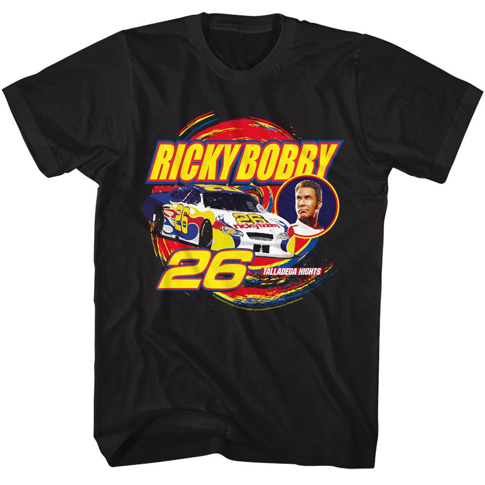 TALLADEGA NIGHTS-TALLADEGA NIGHTS RICKY BOBBY SWIRL-BLACK ADULT S/S TSHIRT