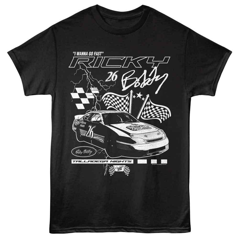 TALLADEGA NIGHTS-TALLADEGA NIGHTS LIGHTNING AND FLAGS-BLACK ADULT S/S TSHIRT