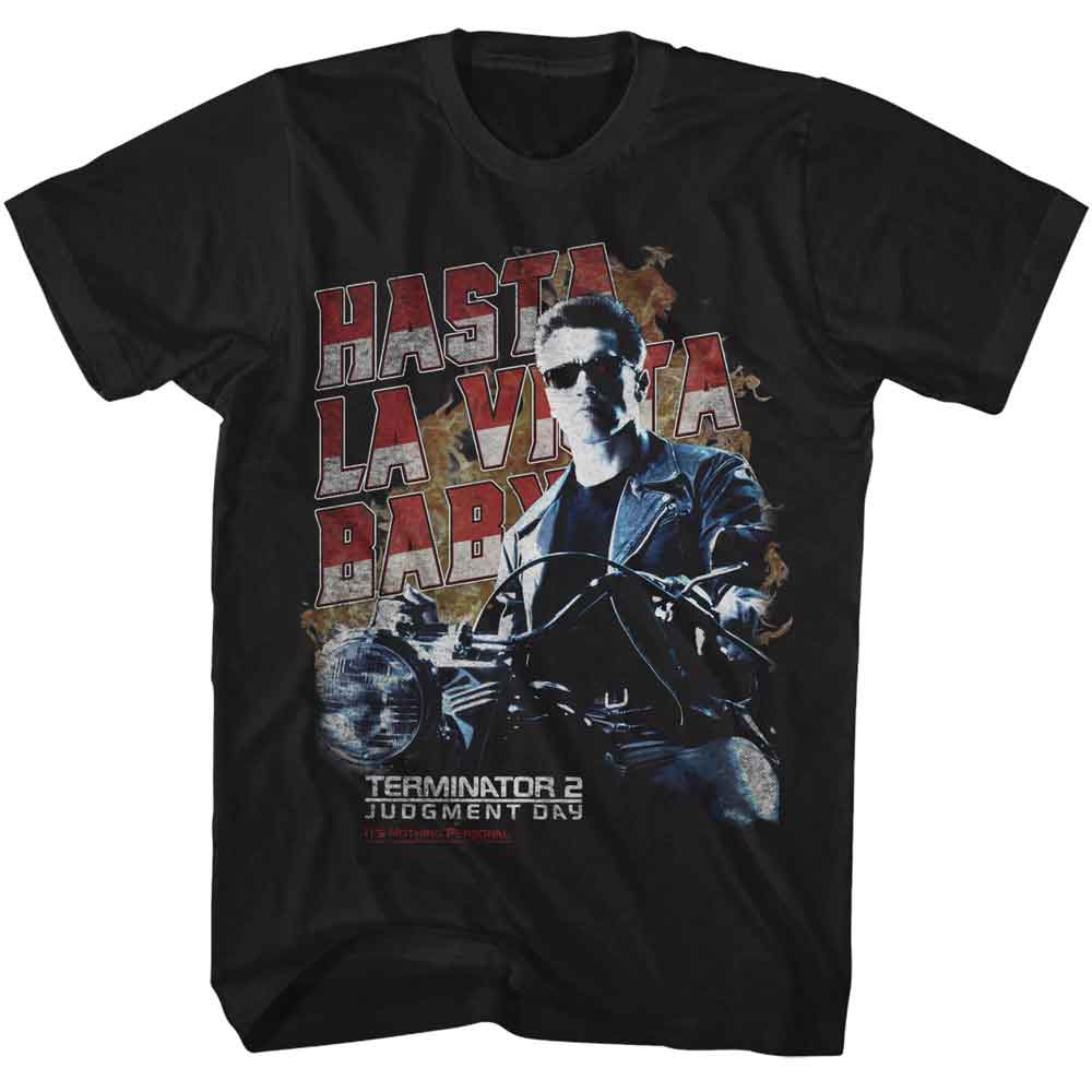 TERMINATOR 2-TERMINATOR 2 HASTA LA VISTA MOTORCYCLE-BLACK ADULT S/S TSHIRT