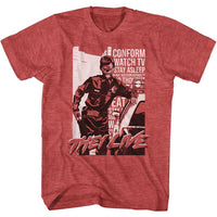Thumbnail for THEY LIVE-COP AND CAR-RED HEATHER ADULT S/S TSHIRT