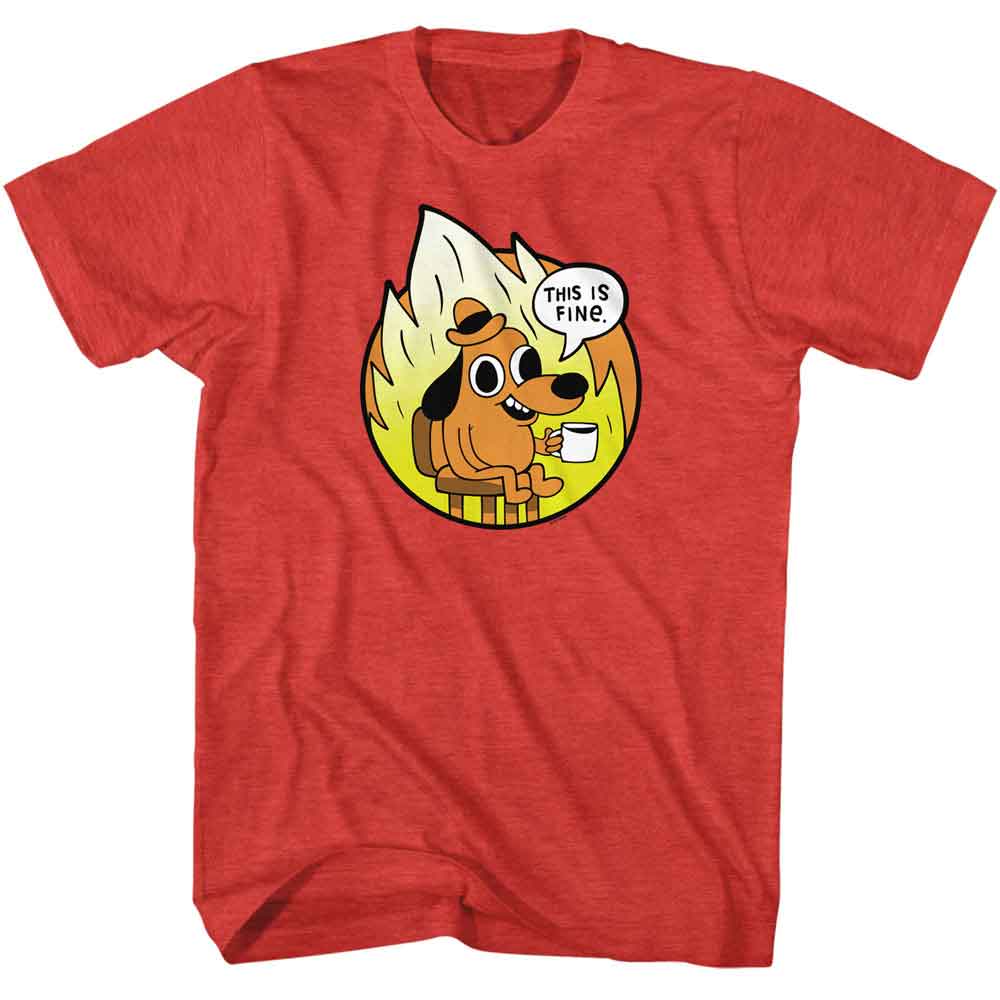 THIS IS FINE-THIS IS FINE CIRCLE EMBLEM-RED HEATHER ADULT S/S TSHIRT