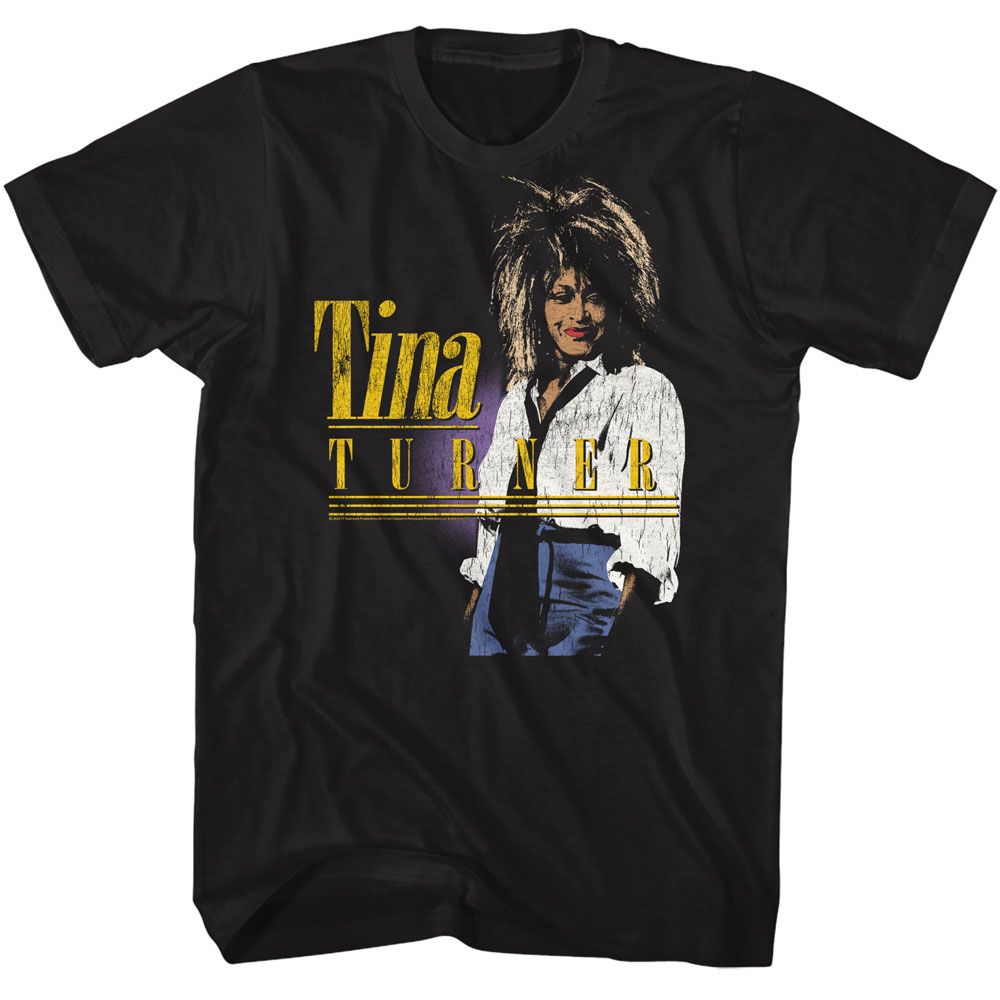 TINA TURNER-TINA TURNER SLOUCHY SHIRT AND TIE-BLACK ADULT S/S TSHIRT