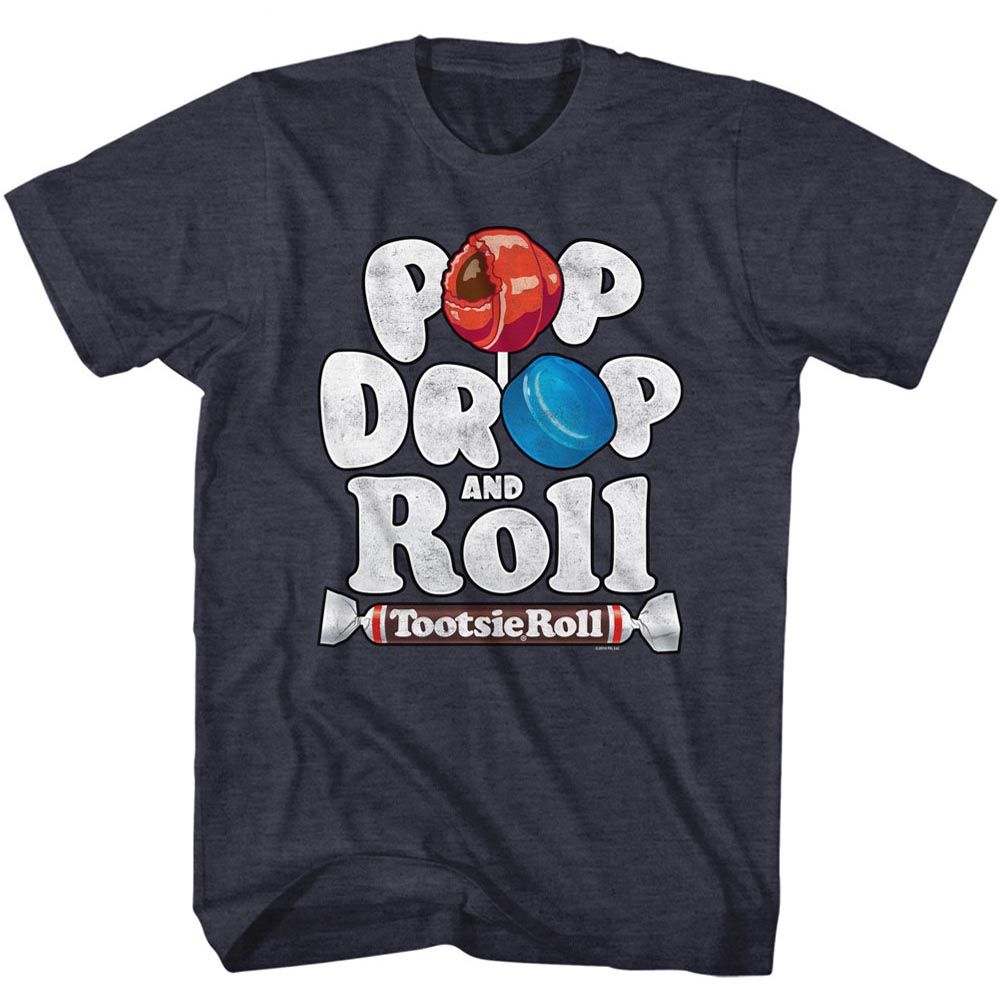 TOOTSIE ROLL-POPDROPROLL-NAVY HEATHER ADULT S/S TSHIRT