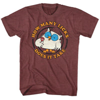 Thumbnail for TOOTSIE ROLL-HOW MANY-VINTAGE MAROON HEATHER ADULT S/S TSHIRT