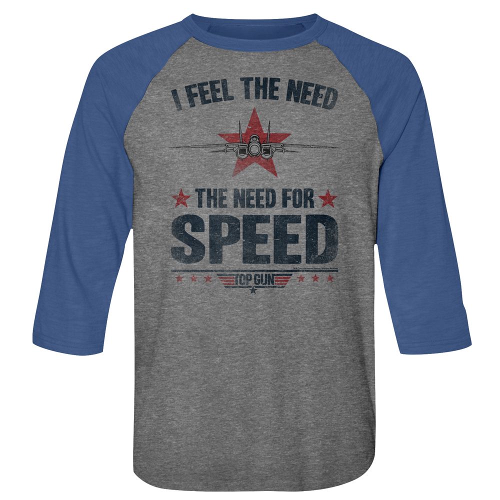 TOP GUN-NEEDING SPEED-PREMIUM HEATHER/VINTAGE ROYAL ADULT 3/4 SLEEVE RAGLAN