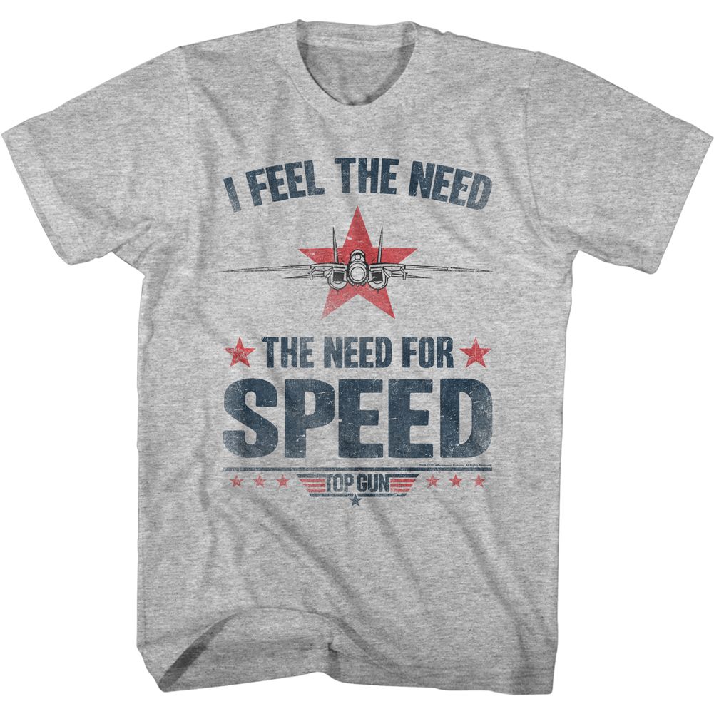 TOP GUN-NEEDING SPEED-GRAY HEATHER ADULT S/S TSHIRT