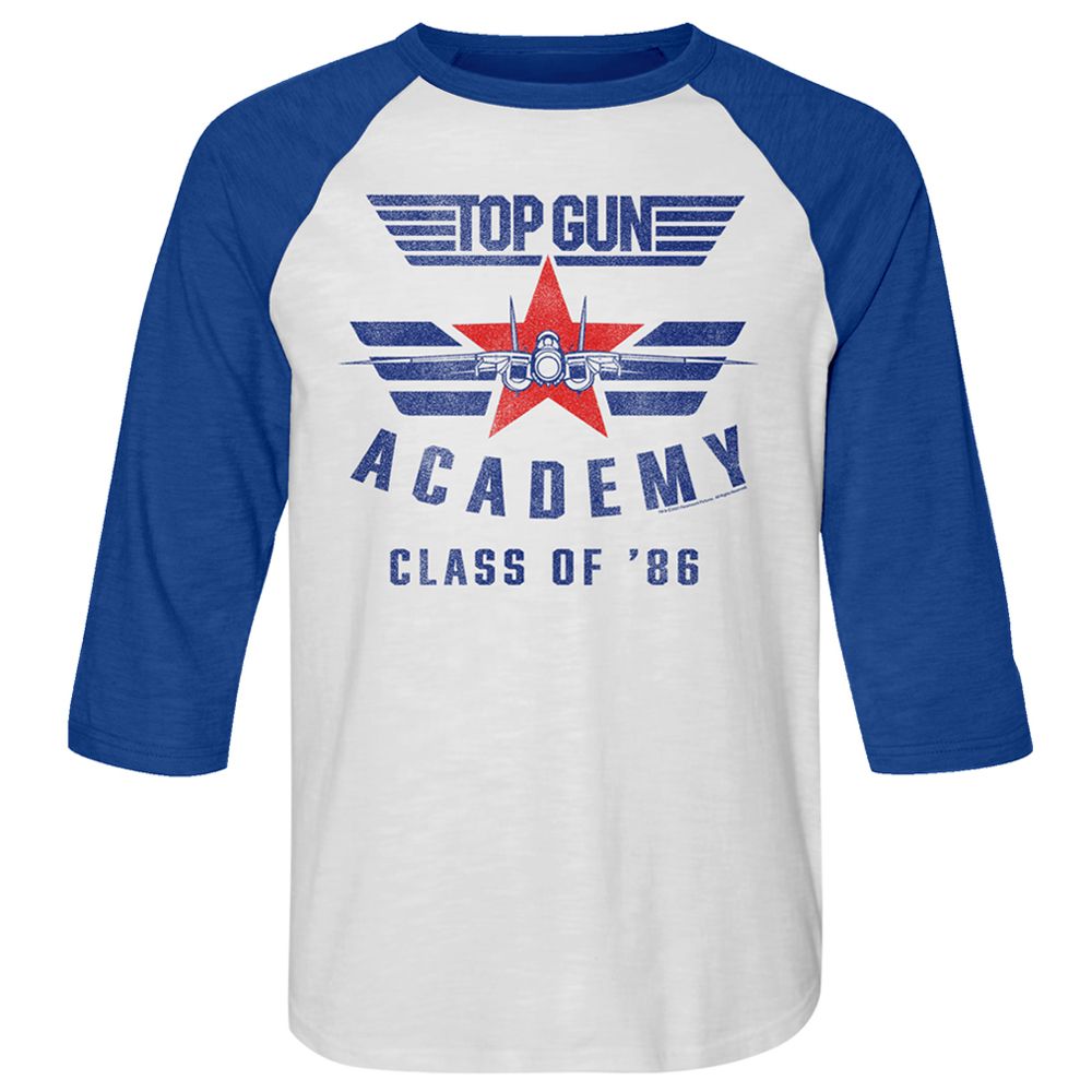 TOP GUN-TOP GUN ACADEMY 86-WHITE HEATHER/VINTAGE ROYAL ADULT 3/4 SLEEVE RAGLAN