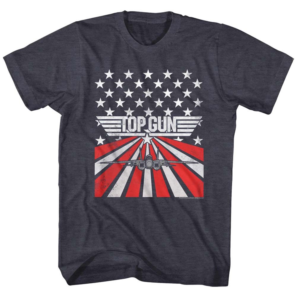 TOP GUN-STARS AND STRIPES-NAVY HEATHER ADULT S/S TSHIRT