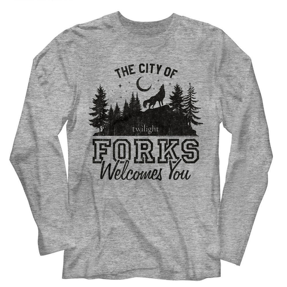 TWILIGHT-TWILIGHT THE CITY OF FORKS-GRAY HEATHER ADULT L/S TSHIRT