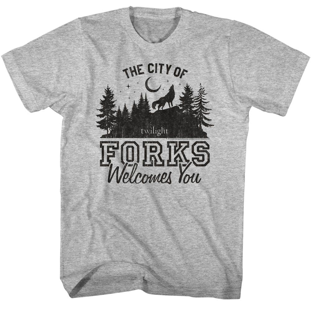 TWILIGHT-TWILIGHT THE CITY OF FORKS-GRAY HEATHER ADULT S/S TSHIRT