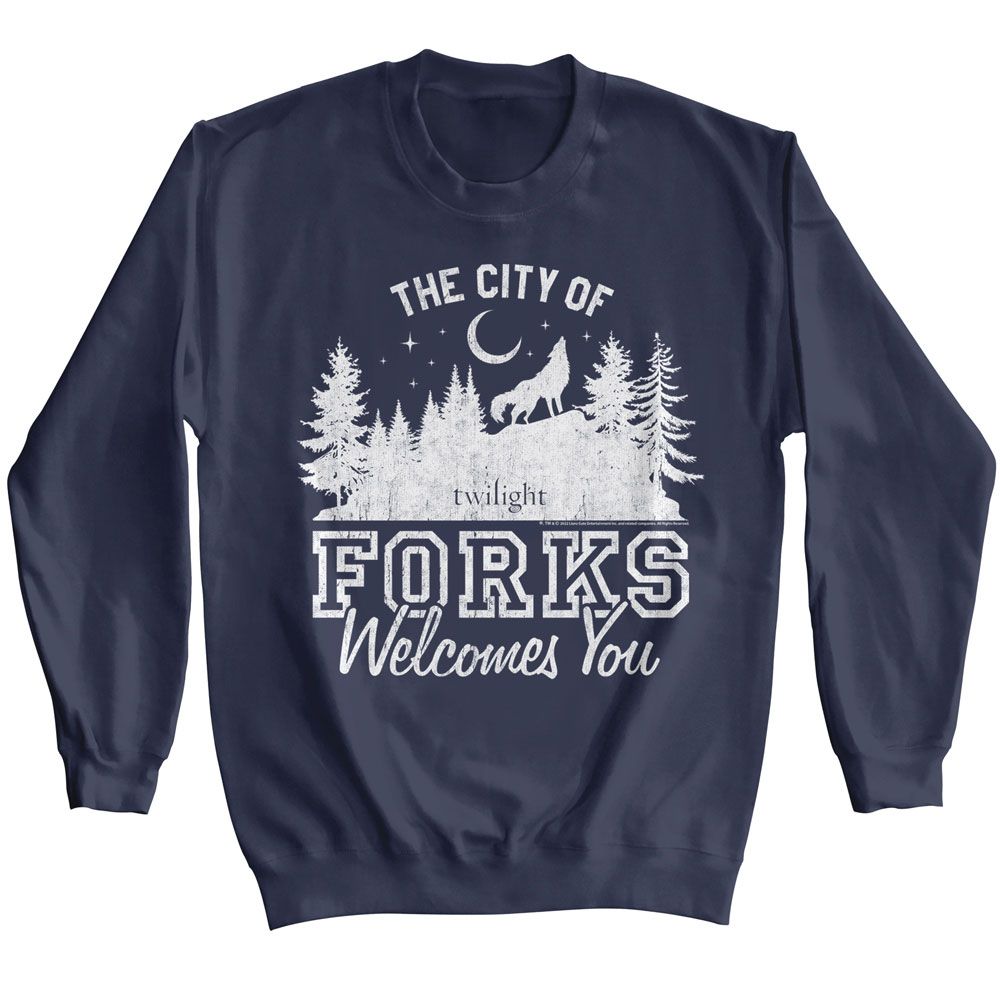 TWILIGHT-TWILIGHT THE CITY OF FORKS-NAVY ADULT L/S SWEATSHIRT