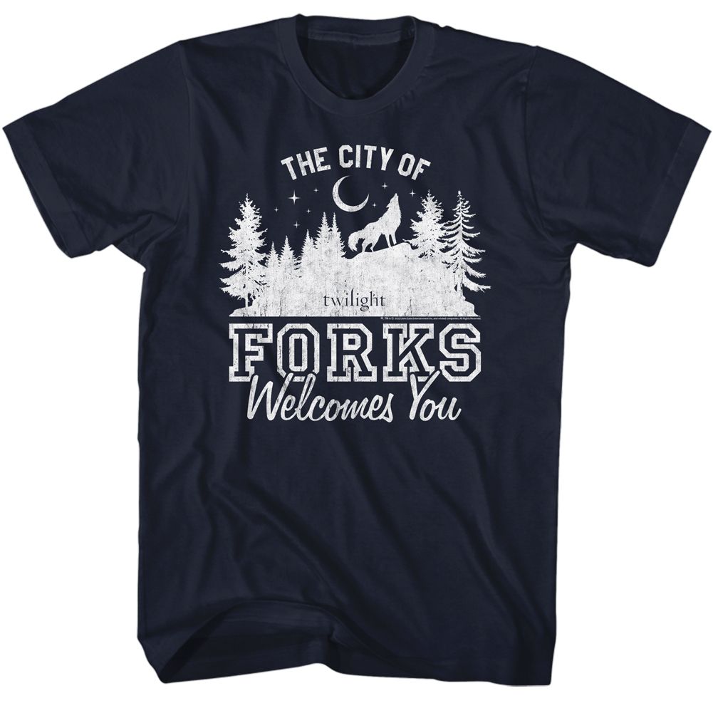 TWILIGHT-TWILIGHT THE CITY OF FORKS-NAVY ADULT S/S TSHIRT