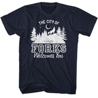 Thumbnail for TWILIGHT-TWILIGHT THE CITY OF FORKS-NAVY ADULT S/S TSHIRT