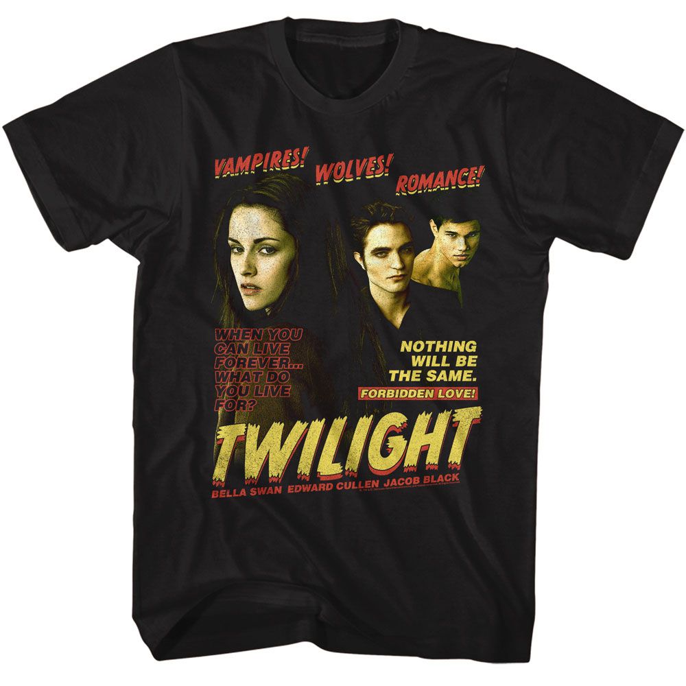 TWILIGHT-TWILIGHT VAMPIRE WOLVES ROMANCE-BLACK ADULT S/S TSHIRT