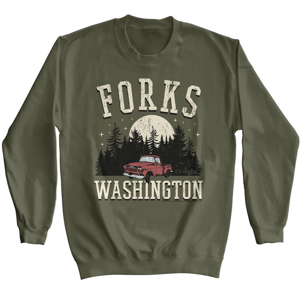 TWILIGHT-TWILIGHT FORKS TRUCK-MILITARY GREEN ADULT L/S SWEATSHIRT