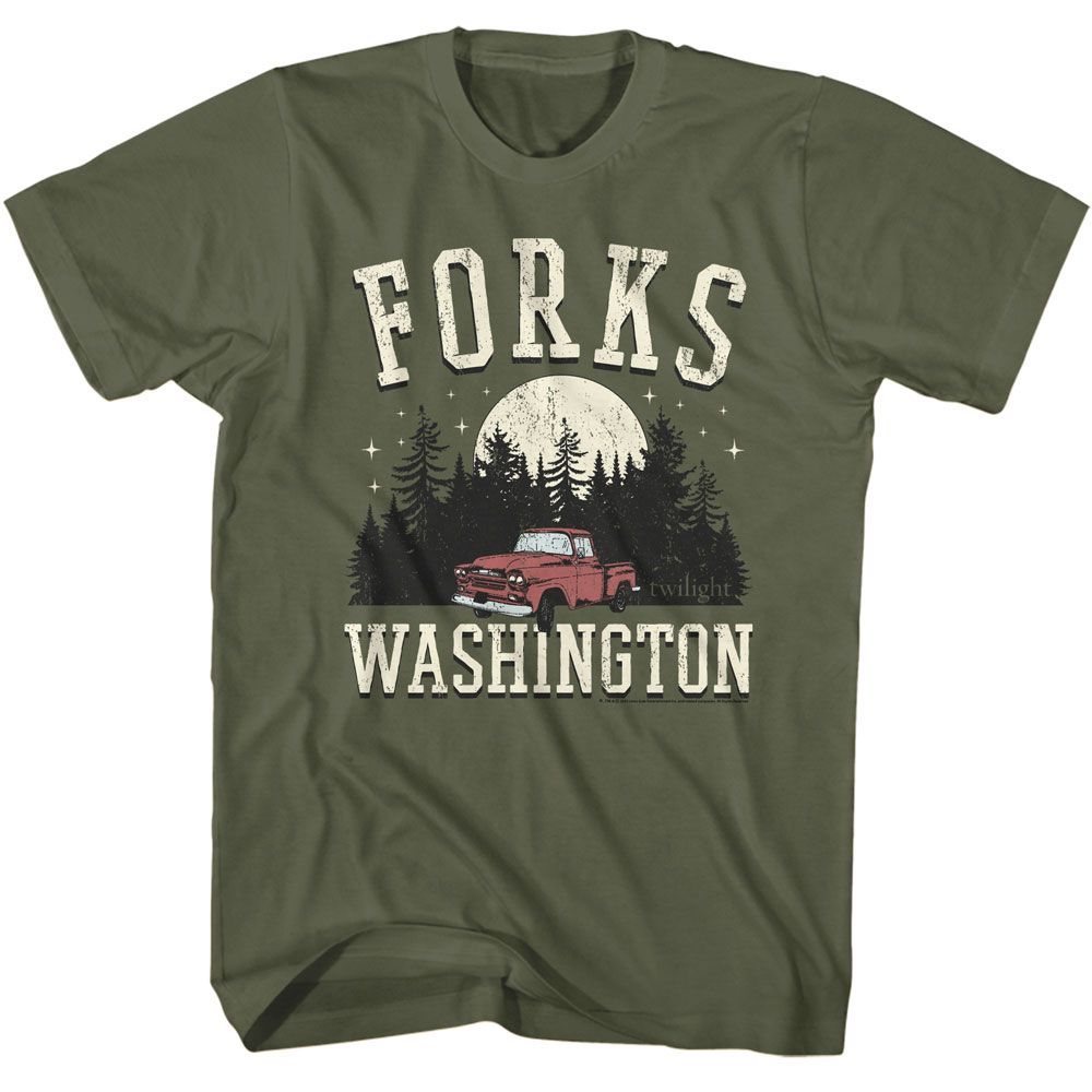 TWILIGHT-TWILIGHT FORKS TRUCK-MILITARY GREEN ADULT S/S TSHIRT
